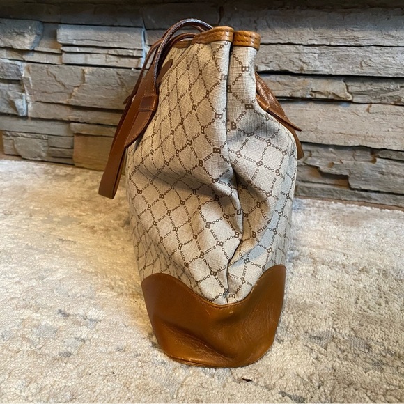 Bally Vintage RARE Monogrammed B Medium Tote Bag Purse Handbag Brown Tan Leather - Picture 3 of 16